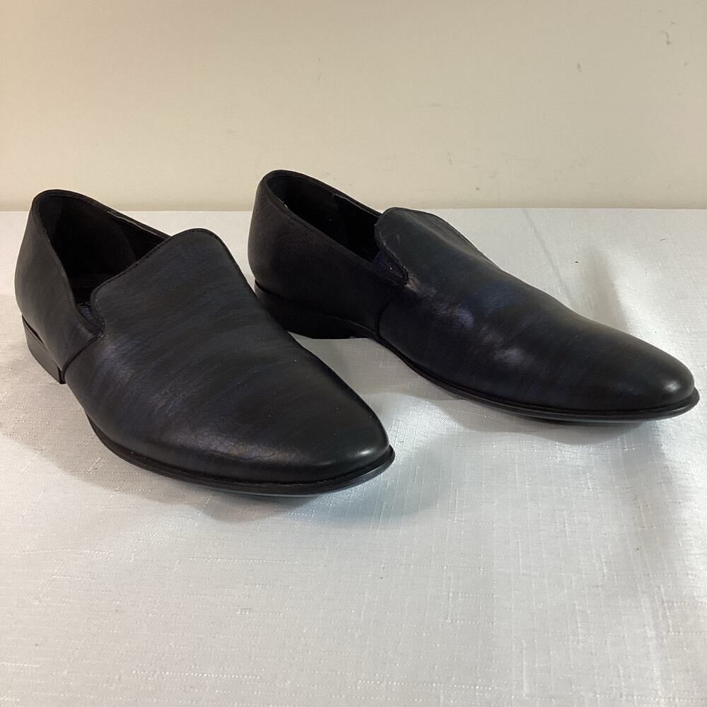 Badgley Mischka Men's Black and metallic Blue Leather Loafers Size 8.5